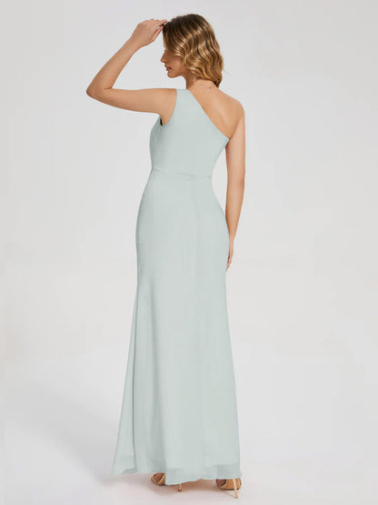 River One Shoulder Column Slit Bridesmaid Dress