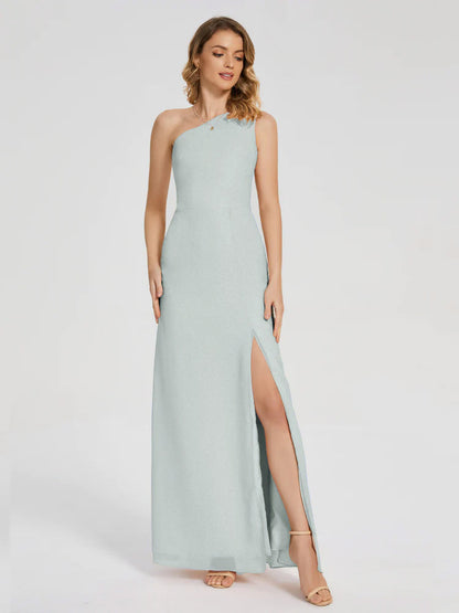 River One Shoulder Column Slit Bridesmaid Dress