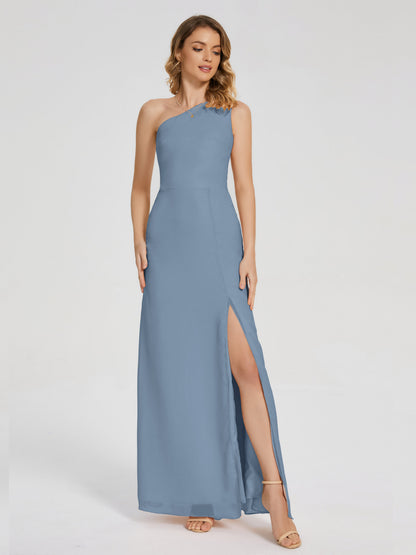 River One Shoulder Column Slit Bridesmaid Dress