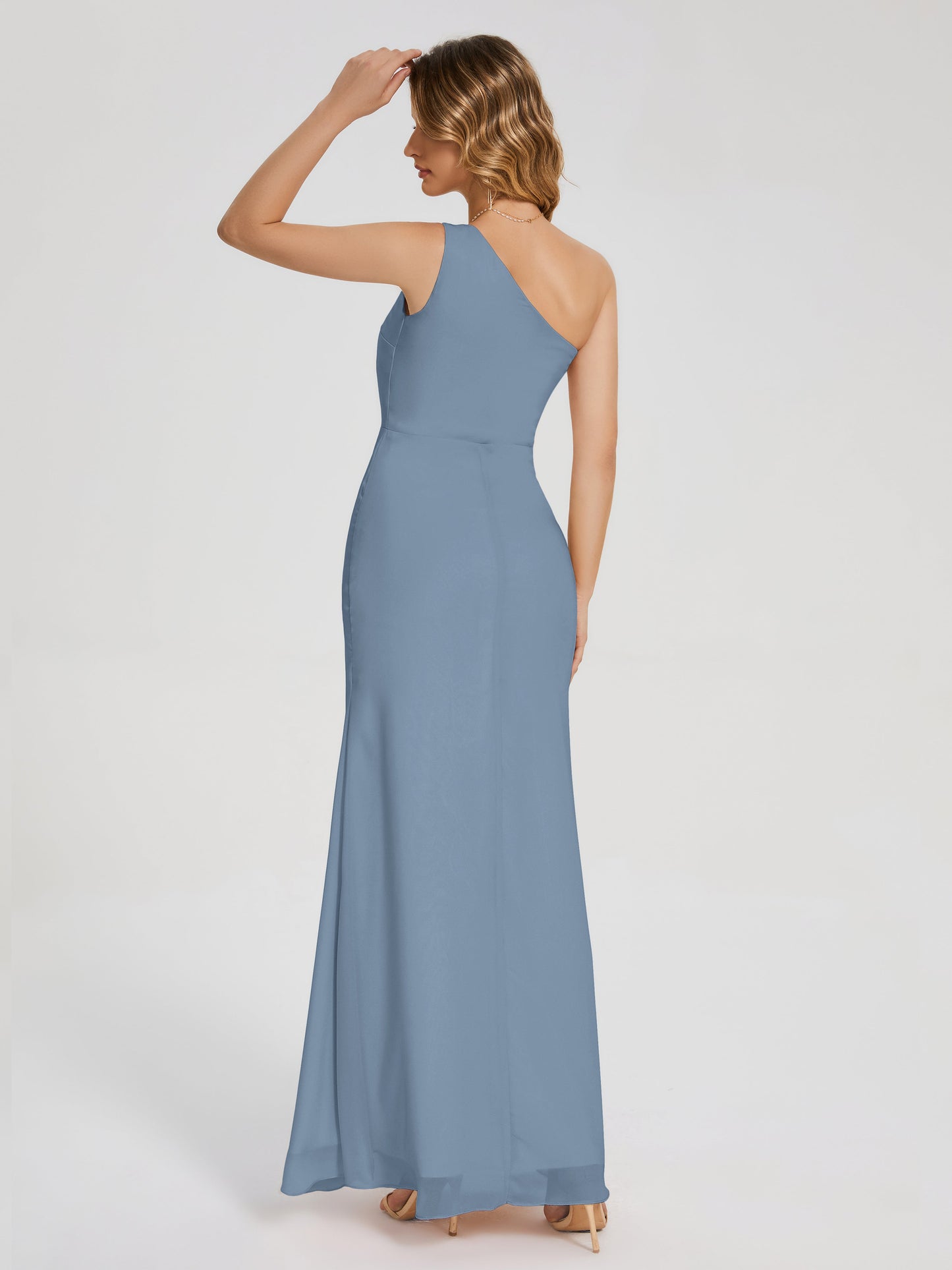 River One Shoulder Column Slit Bridesmaid Dress