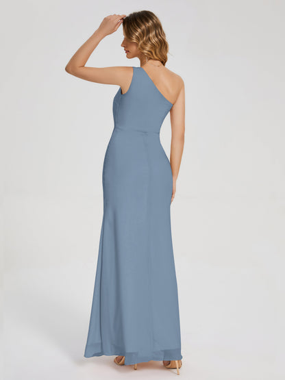 River One Shoulder Column Slit Bridesmaid Dress