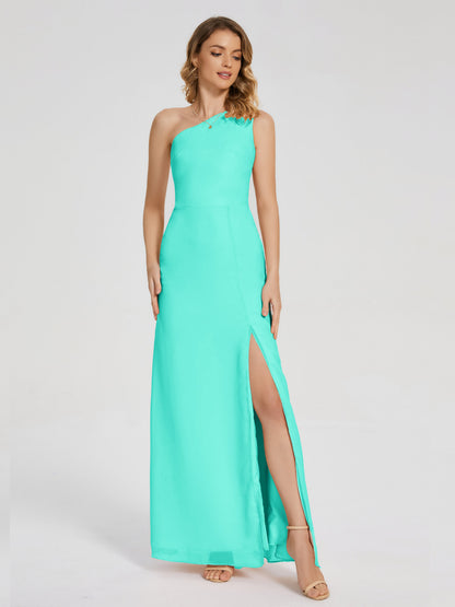 River One Shoulder Column Slit Bridesmaid Dress