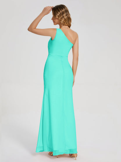River One Shoulder Column Slit Bridesmaid Dress