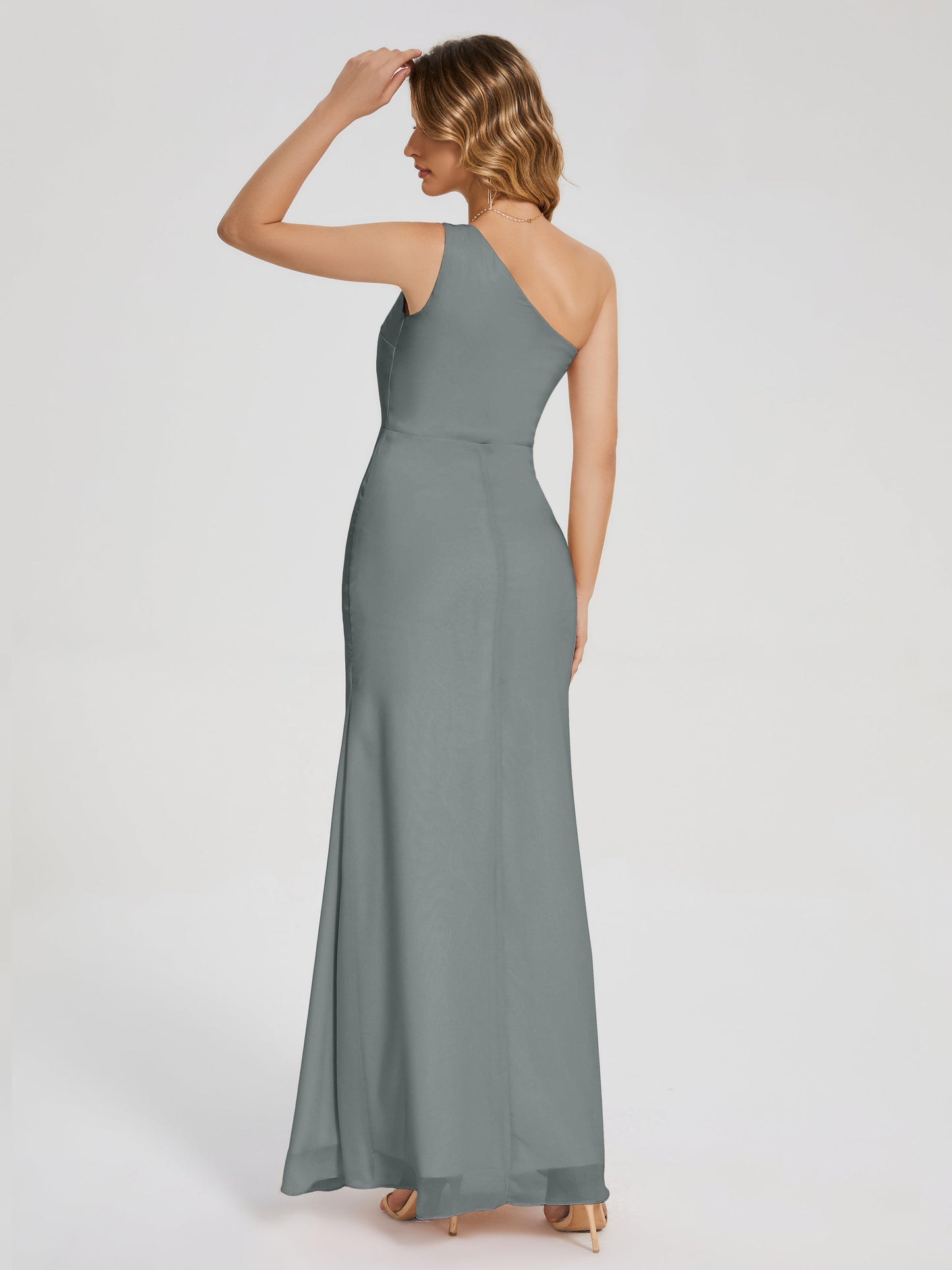 River One Shoulder Column Slit Bridesmaid Dress