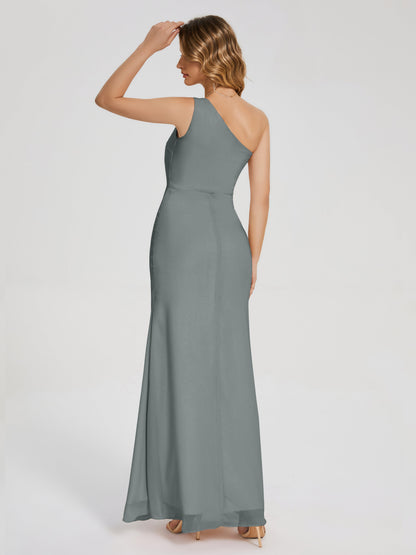 River One Shoulder Column Slit Bridesmaid Dress