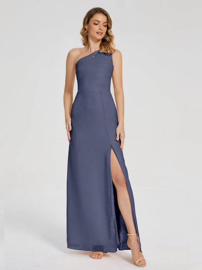 River One Shoulder Column Slit Bridesmaid Dress