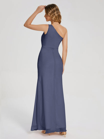 River One Shoulder Column Slit Bridesmaid Dress