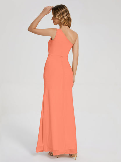 River One Shoulder Column Slit Bridesmaid Dress