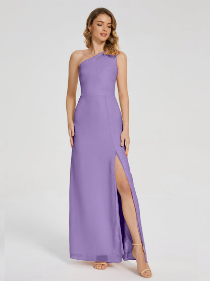River One Shoulder Column Slit Bridesmaid Dress