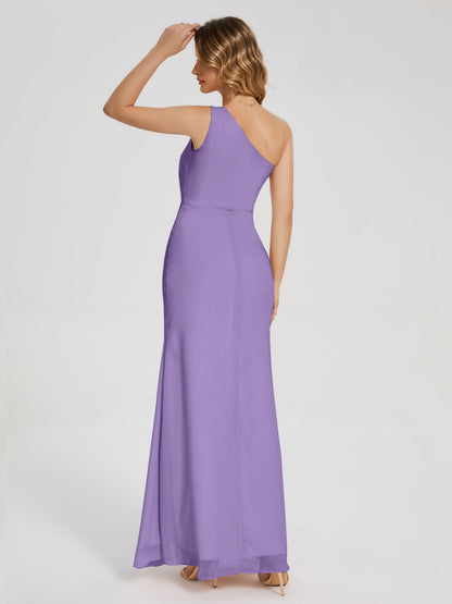 River One Shoulder Column Slit Bridesmaid Dress