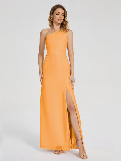 River One Shoulder Column Slit Bridesmaid Dress