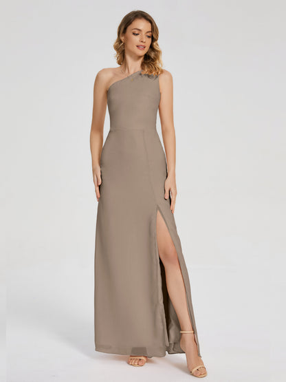 River One Shoulder Column Slit Bridesmaid Dress