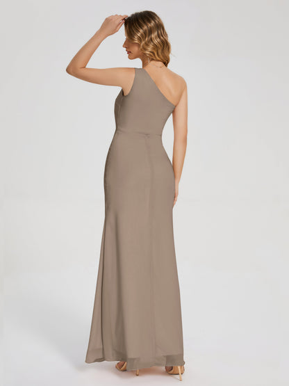River One Shoulder Column Slit Bridesmaid Dress