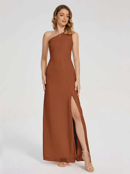 River One Shoulder Column Slit Bridesmaid Dress