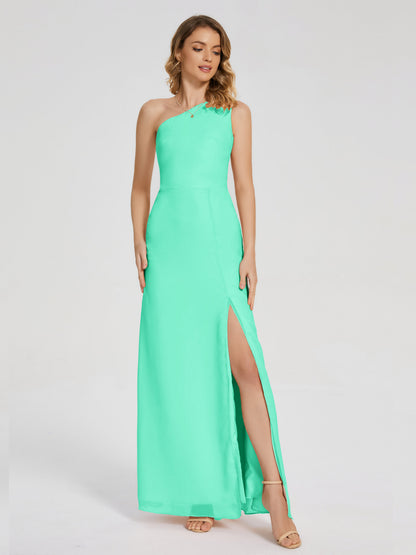 River One Shoulder Column Slit Bridesmaid Dress
