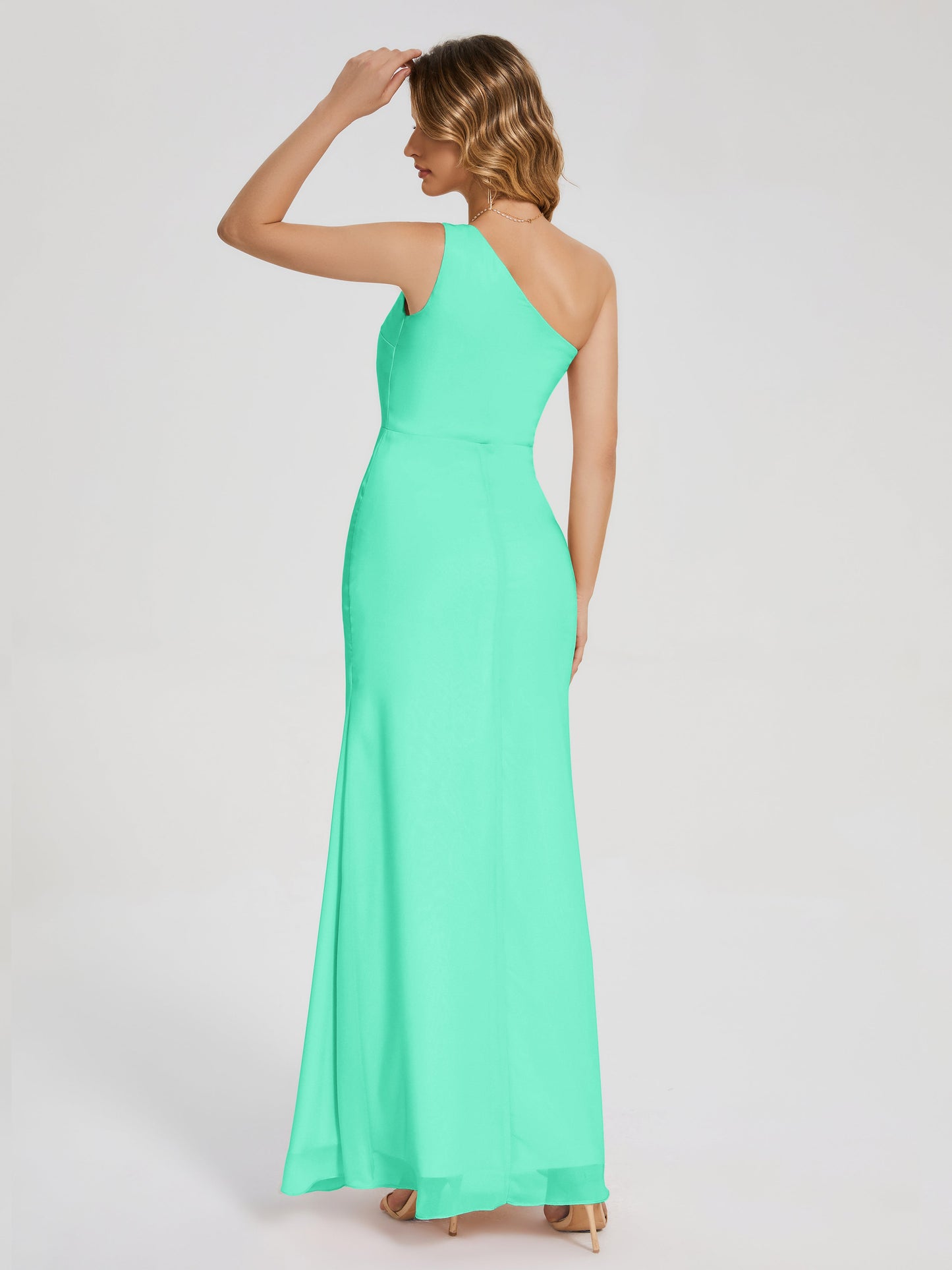 River One Shoulder Column Slit Bridesmaid Dress