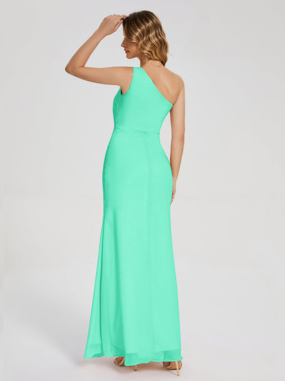 River One Shoulder Column Slit Bridesmaid Dress