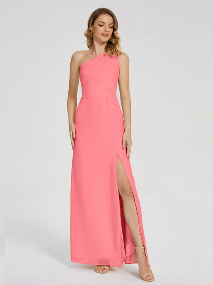 River One Shoulder Column Slit Bridesmaid Dress