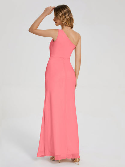 River One Shoulder Column Slit Bridesmaid Dress