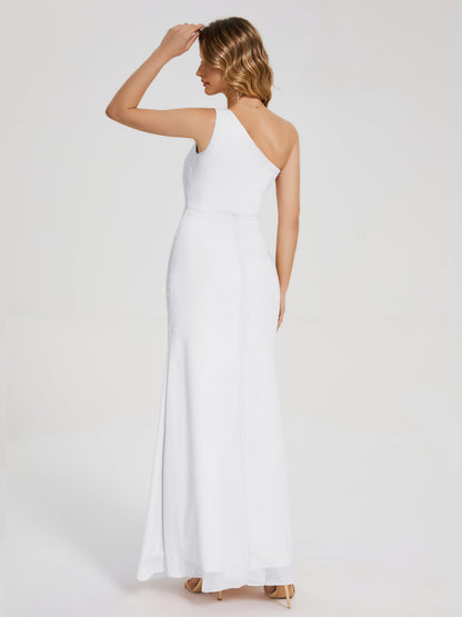 River One Shoulder Column Slit Bridesmaid Dress