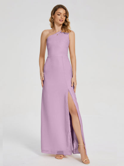 River One Shoulder Column Slit Bridesmaid Dress