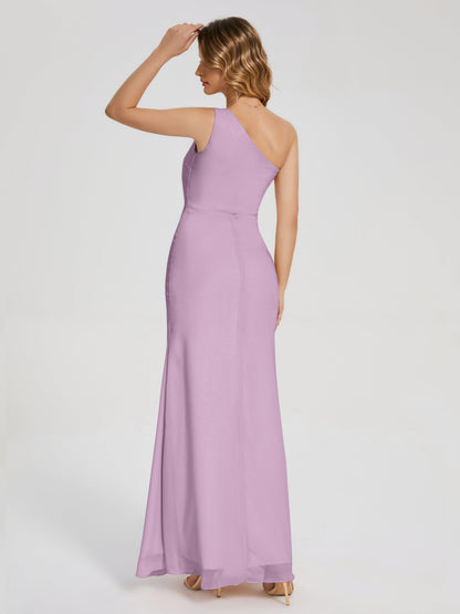 River One Shoulder Column Slit Bridesmaid Dress