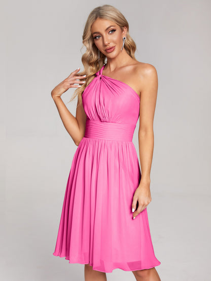 Arielle One Shoulder Knee Length Chiffon Bridesmaid Dress
