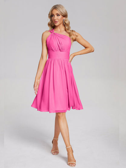 Arielle One Shoulder Knee Length Chiffon Bridesmaid Dress
