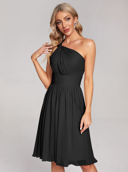 Arielle One Shoulder Knee Length Chiffon Bridesmaid Dress