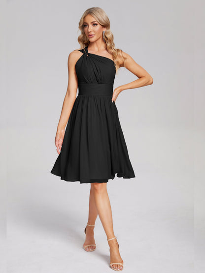 Arielle One Shoulder Knee Length Chiffon Bridesmaid Dress