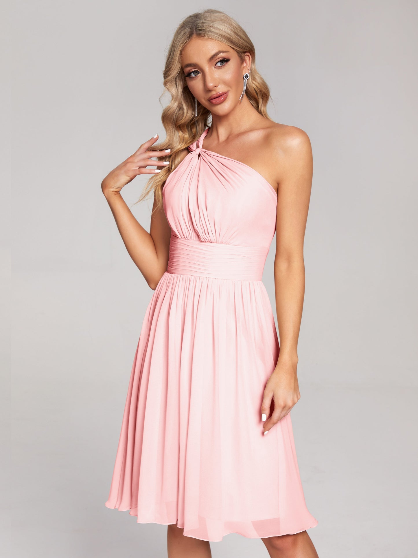 Arielle One Shoulder Knee Length Chiffon Bridesmaid Dress
