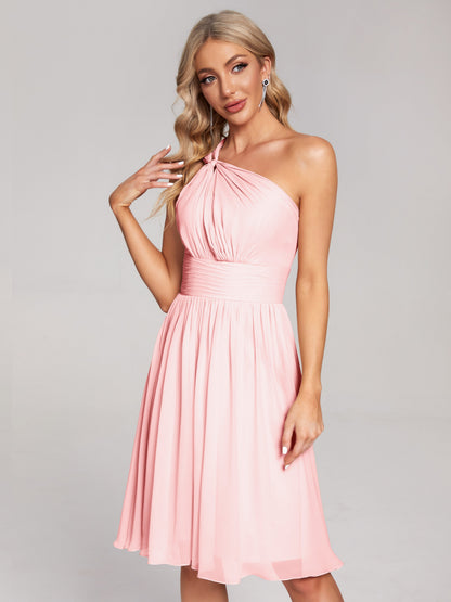 Arielle One Shoulder Knee Length Chiffon Bridesmaid Dress