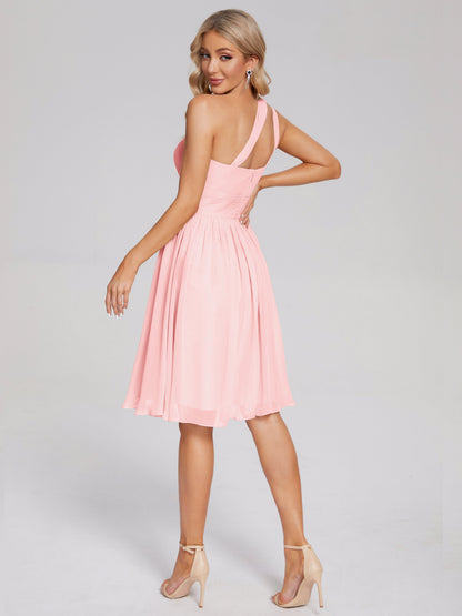 Arielle One Shoulder Knee Length Chiffon Bridesmaid Dress
