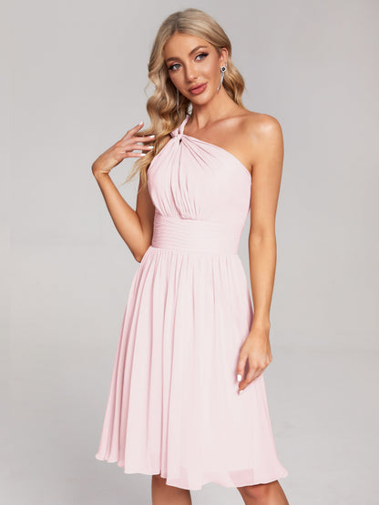 Arielle One Shoulder Knee Length Chiffon Bridesmaid Dress