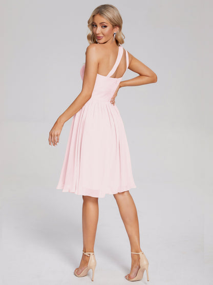Arielle One Shoulder Knee Length Chiffon Bridesmaid Dress