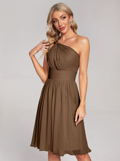 Arielle One Shoulder Knee Length Chiffon Bridesmaid Dress