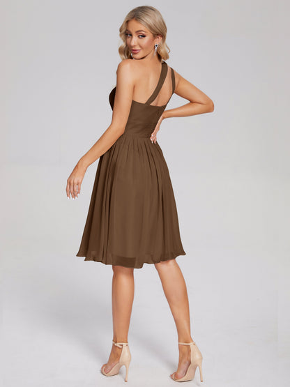 Arielle One Shoulder Knee Length Chiffon Bridesmaid Dress