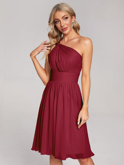 Arielle One Shoulder Knee Length Chiffon Bridesmaid Dress