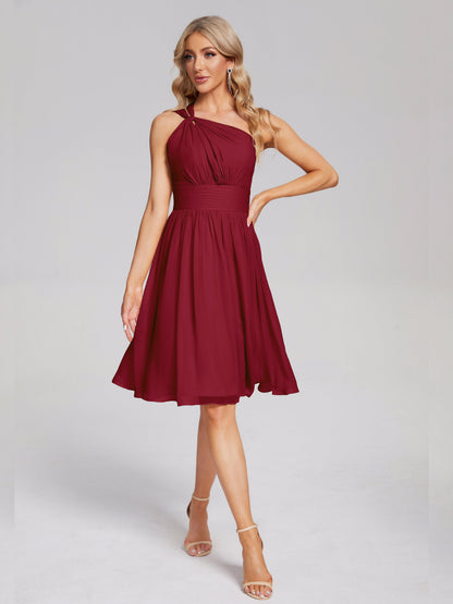 Arielle One Shoulder Knee Length Chiffon Bridesmaid Dress