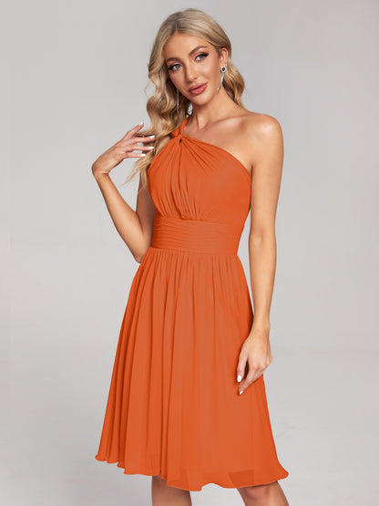 Arielle One Shoulder Knee Length Chiffon Bridesmaid Dress