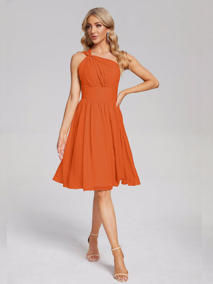 Arielle One Shoulder Knee Length Chiffon Bridesmaid Dress
