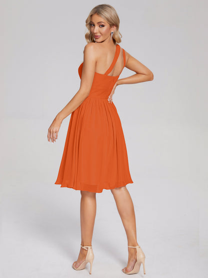 Arielle One Shoulder Knee Length Chiffon Bridesmaid Dress