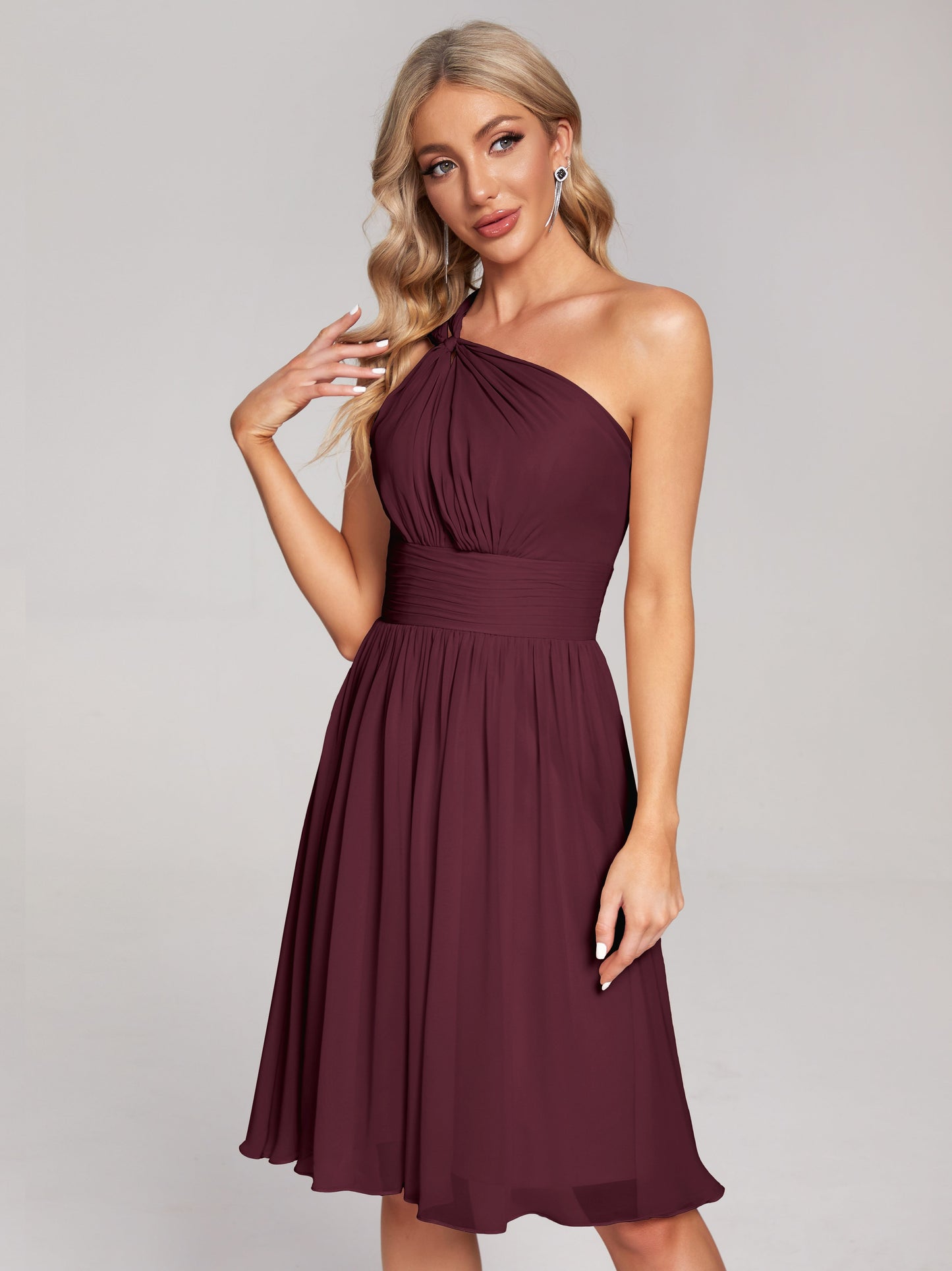 Arielle One Shoulder Knee Length Chiffon Bridesmaid Dress