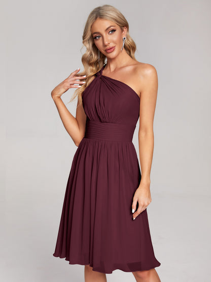 Arielle One Shoulder Knee Length Chiffon Bridesmaid Dress