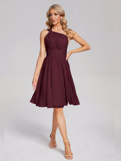 Arielle One Shoulder Knee Length Chiffon Bridesmaid Dress