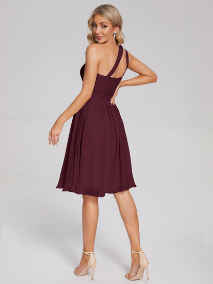 Arielle One Shoulder Knee Length Chiffon Bridesmaid Dress