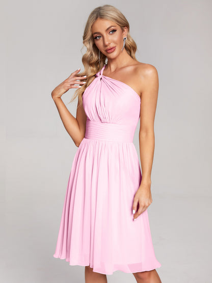 Arielle One Shoulder Knee Length Chiffon Bridesmaid Dress