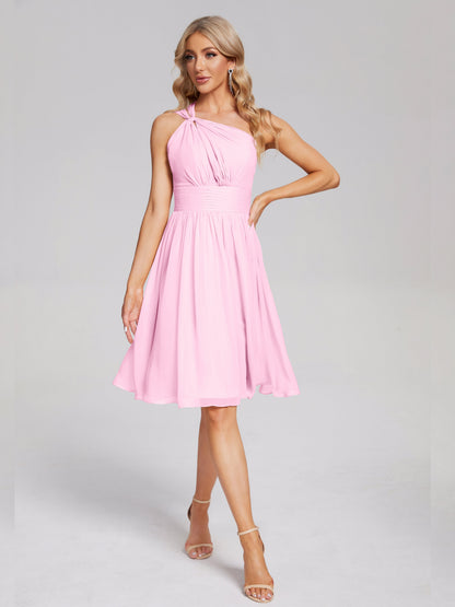 Arielle One Shoulder Knee Length Chiffon Bridesmaid Dress