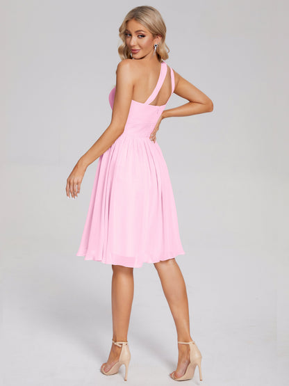 Arielle One Shoulder Knee Length Chiffon Bridesmaid Dress