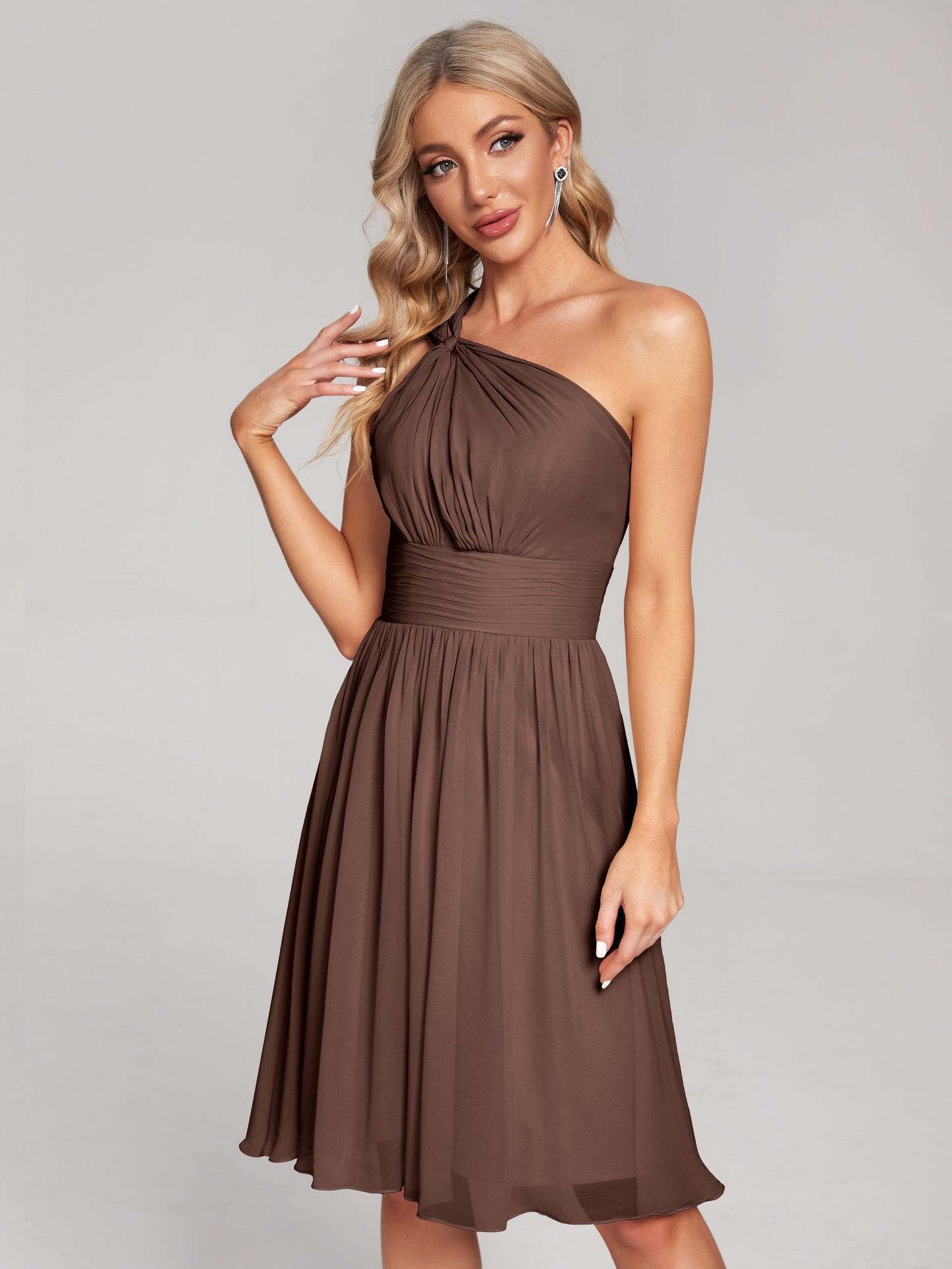 Arielle One Shoulder Knee Length Chiffon Bridesmaid Dress